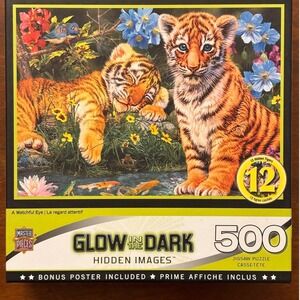 MasterPieces Glow In The Dark Tiger Cubs 500‎ Piece Jigsaw Puzzle  Hidden images